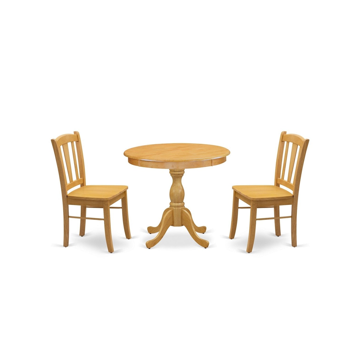 EAST WEST FURNITURE - AMDL3-OAK-W - 3-Piece Dining Room Table Set- 2 Modern Dining Room Chair and Dining Table - Wooden Seat and Slatted Chair Back - Oak Finish