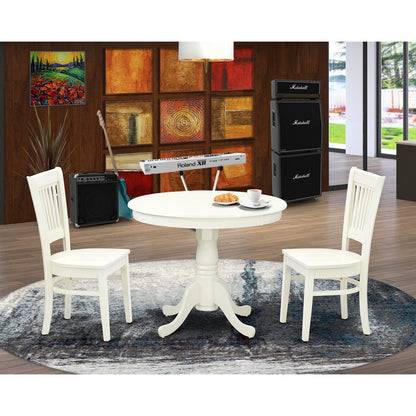 EAST WEST FURNITURE - ANVA3-LWH-W - 3-Pc Kitchen Dining Table Set- 2 Modern dining room chairs and Dining Room Table - Wooden Seat and Slatted Chair Back (linen white Finish)