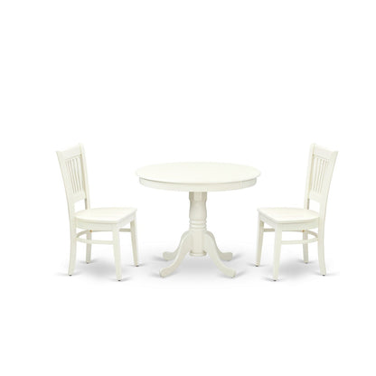 EAST WEST FURNITURE - ANVA3-LWH-W - 3-Pc Kitchen Dining Table Set- 2 Modern dining room chairs and Dining Room Table - Wooden Seat and Slatted Chair Back (linen white Finish)