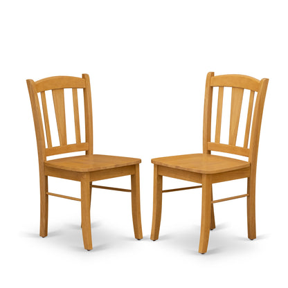 EAST WEST FURNITURE - AMDL3-OAK-W - 3-Piece Dining Room Table Set- 2 Modern Dining Room Chair and Dining Table - Wooden Seat and Slatted Chair Back - Oak Finish
