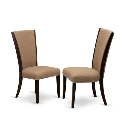 EAST WEST FURNITURE - ANVE5-MAH-47 - 5 Piece Dining Table Set - 4 Light Sable Linen Fabric Kitchen Chairs with High Back and 1 Dining Room Table - Mahogany Finish
