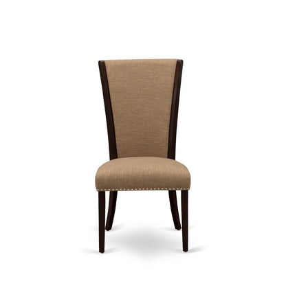 EAST WEST FURNITURE - ANVE5-MAH-47 - 5 Piece Dining Table Set - 4 Light Sable Linen Fabric Kitchen Chairs with High Back and 1 Dining Room Table - Mahogany Finish